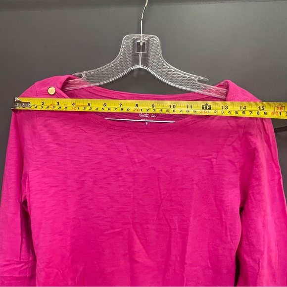 J.CREW painter tee gold buttoned wide neck long sleeve hot pink Barbie core top - Picture 6 of 7